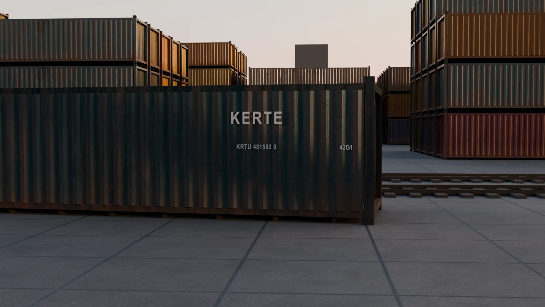 The side of the KERTE container KRTU 481502 0 in the yard at Mersin, its owner code and ISO size type stencilled in white.